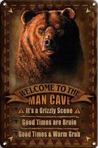 Signs-USA - Retro wandbord - metaal - Welcome to the Man Cave Beer - Grizzly Beer - 30 x 40 cm