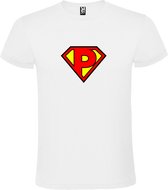 Wit T shirt met print van "letter P“ Superman “ Logo print Rood / Geel size XL