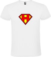 Wit T shirt met print van "letter H“ Superman “ Logo print Rood / Geel size S