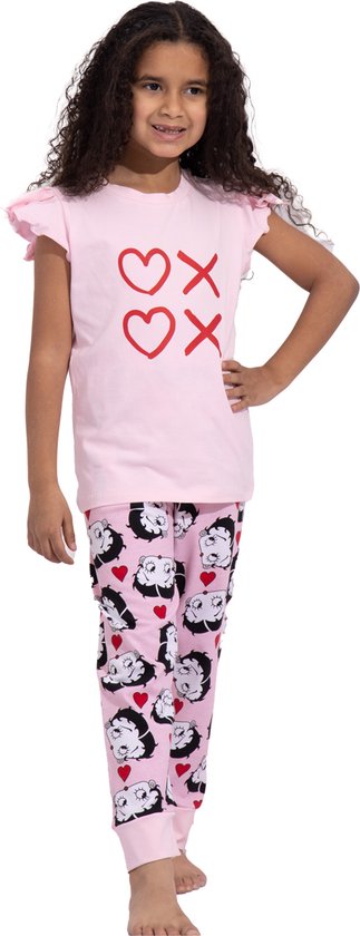 VANILLA - Heart meisjes pyjama - Pyjamasets - Tweedelig - Egyptisch katoen - Roze - PJ521 - 6-7 jaar