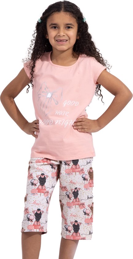 VANILLA -  Goodnight meisjes pyjama  - Pyjamasets - Tweedelig - Egyptisch katoen - Roze - PJ524 - 6-7 jaar