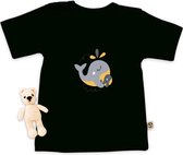 Wooden Buttons - T Shirt Baby - Schattige Walvis Print - Zwart - Maat 74