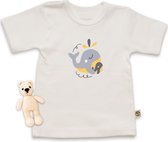 T-shirt Bébé - Boutons en bois - Imprimé baleines - Pour garçon et fille - Disponible dans les tailles : 50 62 74 86 - Coloris du tshirt : Zwart Wit BabyBlue BabyPink.