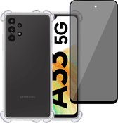 Hoesje geschikt voor Samsung A33 5G + Privé Screenprotector – Privacy Tempered Glass - Case Transparant