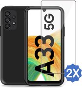 Samsung A33 5G Hoesje + 2x Samsung A33 5G Screenprotector – Gehard Glas Cover - Suède Case Zwart