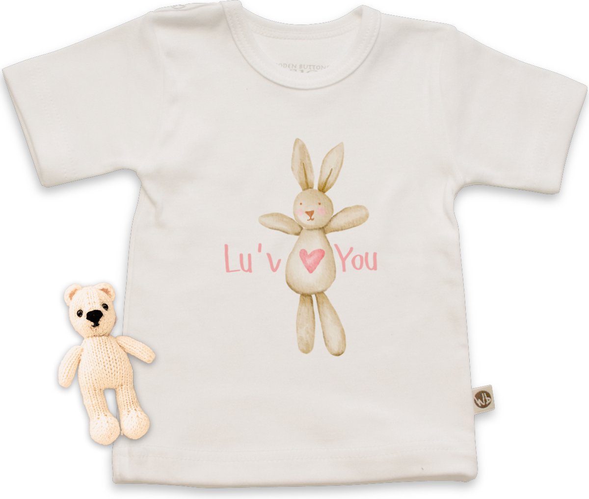 Wooden Buttons - T Shirt Baby - Hou Van Jou Konijn - Wit - Maat 74