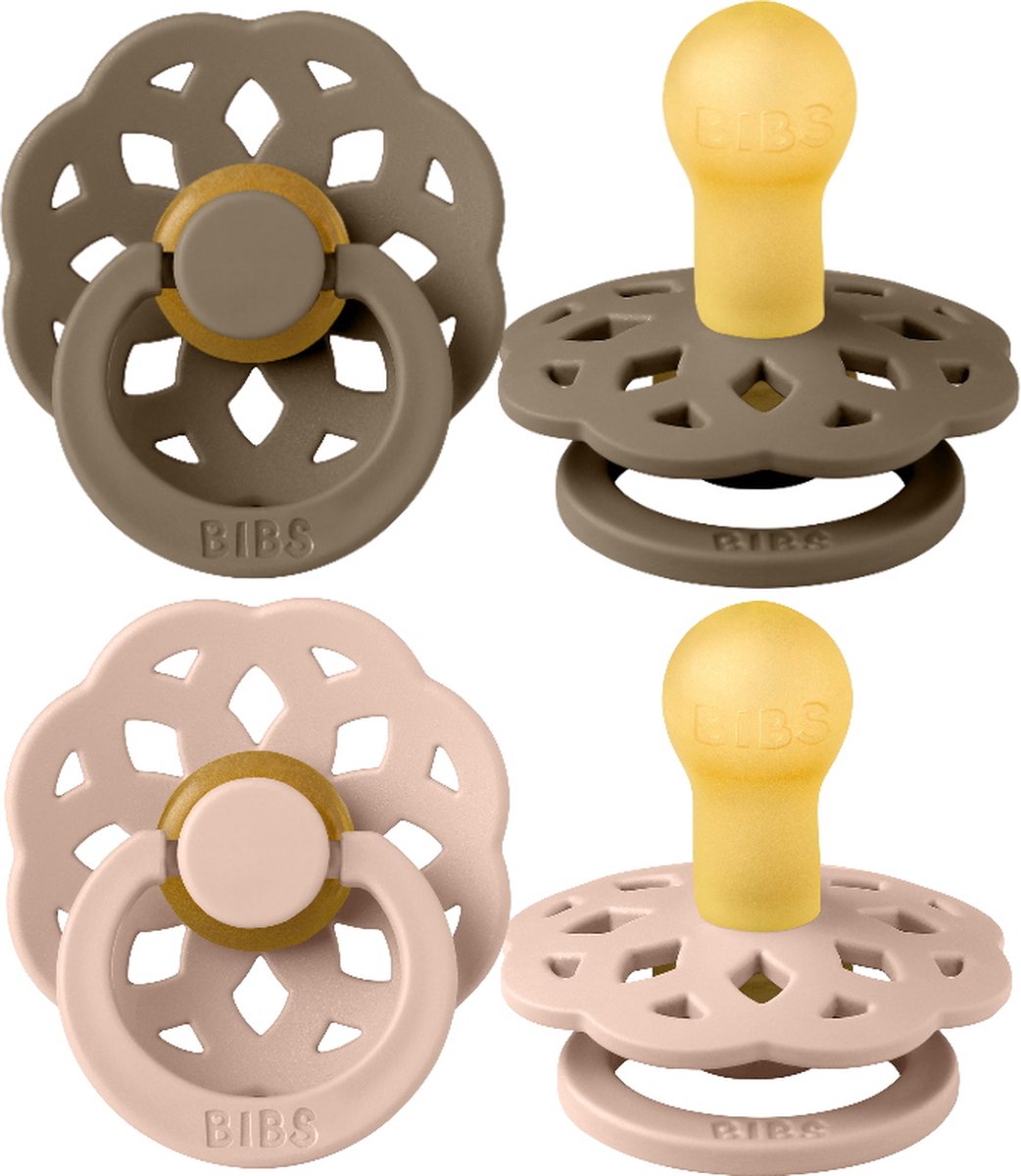 Goedkoopste Bibs Boheme Dark Oak/Blush 0-6 mnd 2 Stuks Fopspeen 230109