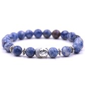 Armband met buddha bedel - Armband natuursteen - Kralen band - Dames / Heren / Unisex / Cadeau - Cadeau voor man & vrouw - Zilveren buddha - Elastisch - Blauw
