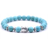 Bracelet avec breloque Bouddha - Bracelet pierre naturelle - Bande Perles - Femme / Homme / Unisexe / Cadeau - Cadeau pour homme & femme - Bouddha argenté - Élastique - Turquoise