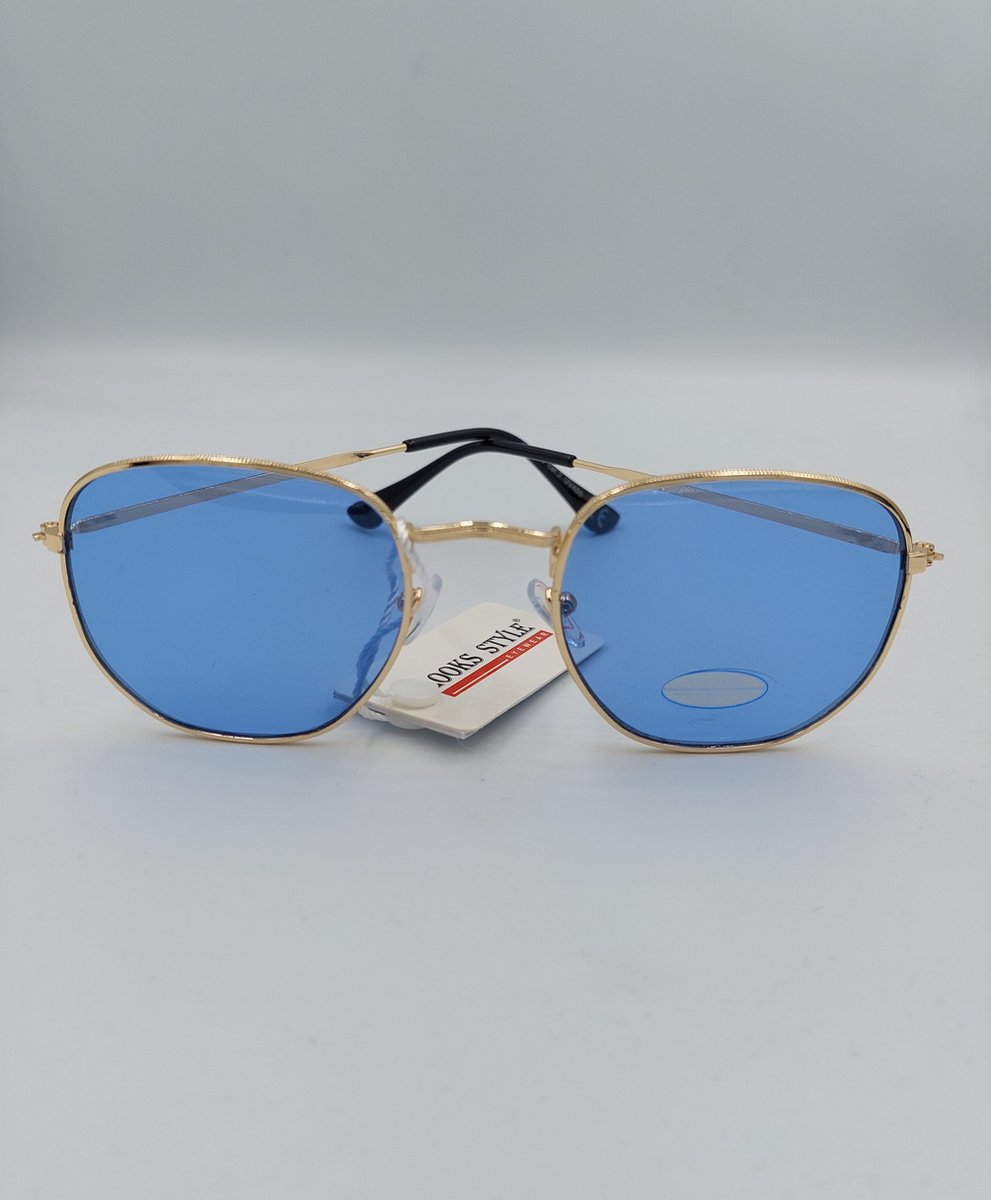 Zonnebril - Hippie Bril - Vintage - Blauwe Glazen - Sunglasses - Retro - Festival - Feestjes - Themafeest - Unisex - Zondersterkte - UV400 - One size - Incl Bril Hoesje