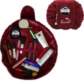 Reismonkey Velvet Toilettas/Make-up Tasje – Voor Op Reis/Vakantie/Kamperen – Travel Bag Organizer voor Dames/Meisje/Kinderen – Make-up Organizer/Cosmetic Bag – Reisartikelen – Bordeaux Rood -