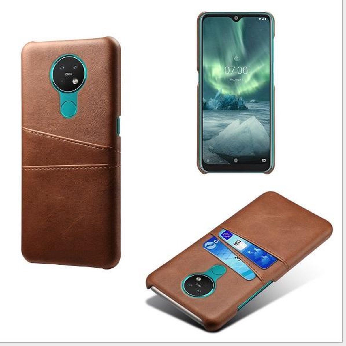 Back Cover met Opbergvakjes + Gehard Glas Screenprotector voor Nokia 7.2 / 6.2 _ Donkerbruin