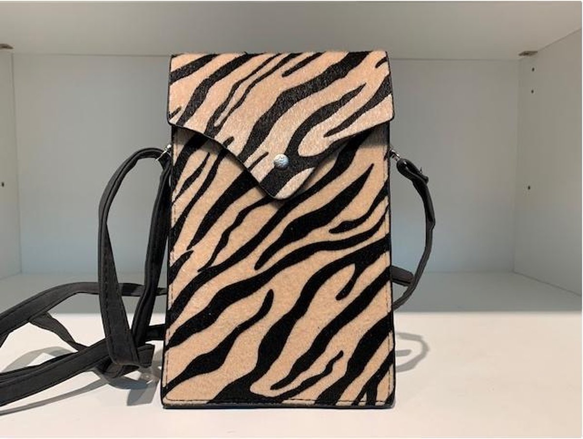 Klein Tasje Zebraprint Ecru Zwart - Telefoontasje