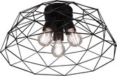 LED Plafondlamp - Plafondverlichting - Trion Hiva - E27 Fitting - 3-lichts - Rond - Mat Zwart - Aluminium