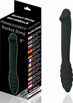 Power escorts - Rocket Dong - 20,4 cm - dia 3 cm - Zwart - BR140 - Dubbel dildo - Extreme Flexibel - Ideaal voor starters