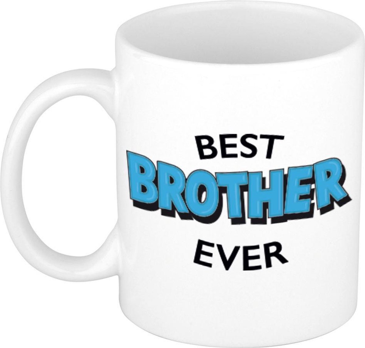 Best brother ever cadeau mok / beker wit met blauwe cartoon letters - 300 ml - keramiek - verjaardag - cadeau koffiemok / theebeker