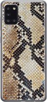 Samsung A31 hoesje siliconen - Snake / Slangenprint bruin | Samsung Galaxy A31 case | goudkleurig | TPU backcover transparant