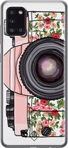 Samsung A31 hoesje siliconen - Hippie camera | Samsung Galaxy A31 case | Roze | TPU backcover transparant