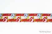 Geweven sierband -  rood lichtblauwe band - fournituren - lengte 2 meter - lint - stof - afwerkband - katoenen band - naaien - decoratieband -