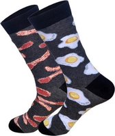 Fun sokken Bacon en Eggs / spek en ei -2 verschillende- Maat 39-45, unisex, sinterklaas, tegekkesokken,cadeau