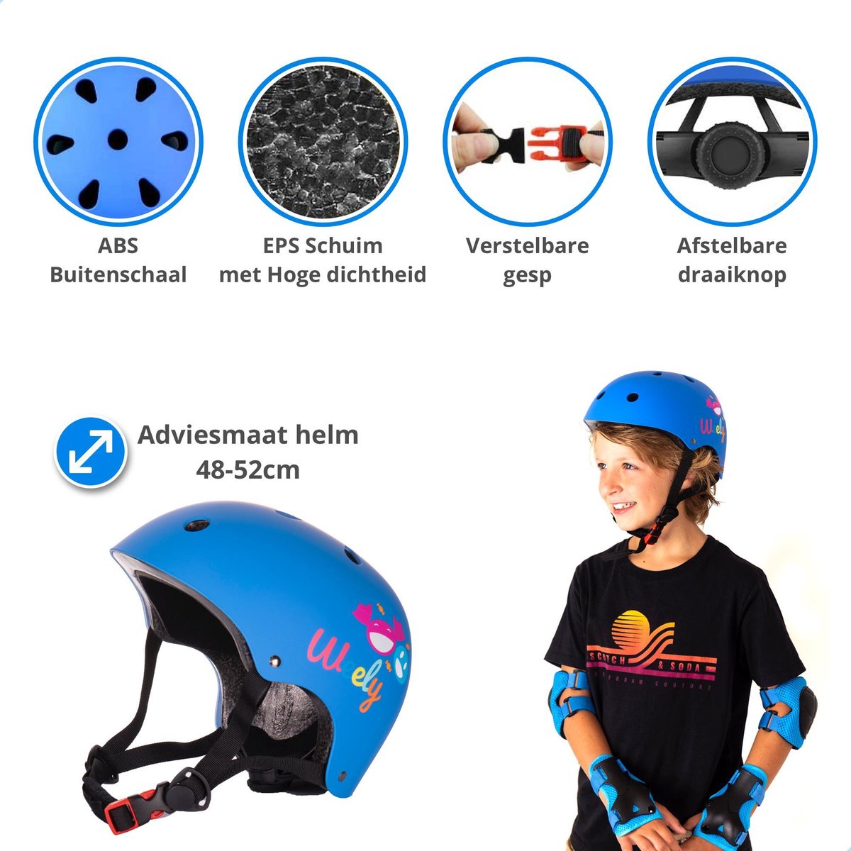 Intentie Beweging Slaapzaal Weely Skate Beschermset Kinderen - Helm Kind - Blauw S | bol.com