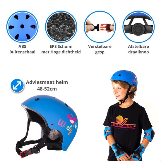Weely Skate Beschermset Kinderen - Helm Kind - Blauw S - Weely