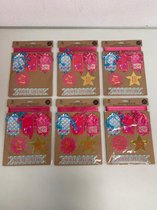 Cadeauversiering decoratie set 3-delig - set van 6 stuks (roze/zilver)