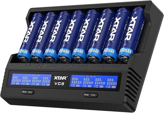 Batterijlader Xtar VC8 8-kanaals met LCD-scherm voor Li-ion NiMH-batterijen  | bol.com