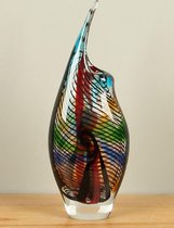 Glas vaas kleurrijk met zwarte lijnen, 35 cm, B013. Kleurrijke vaas, aparte vaas, glazen vaas.