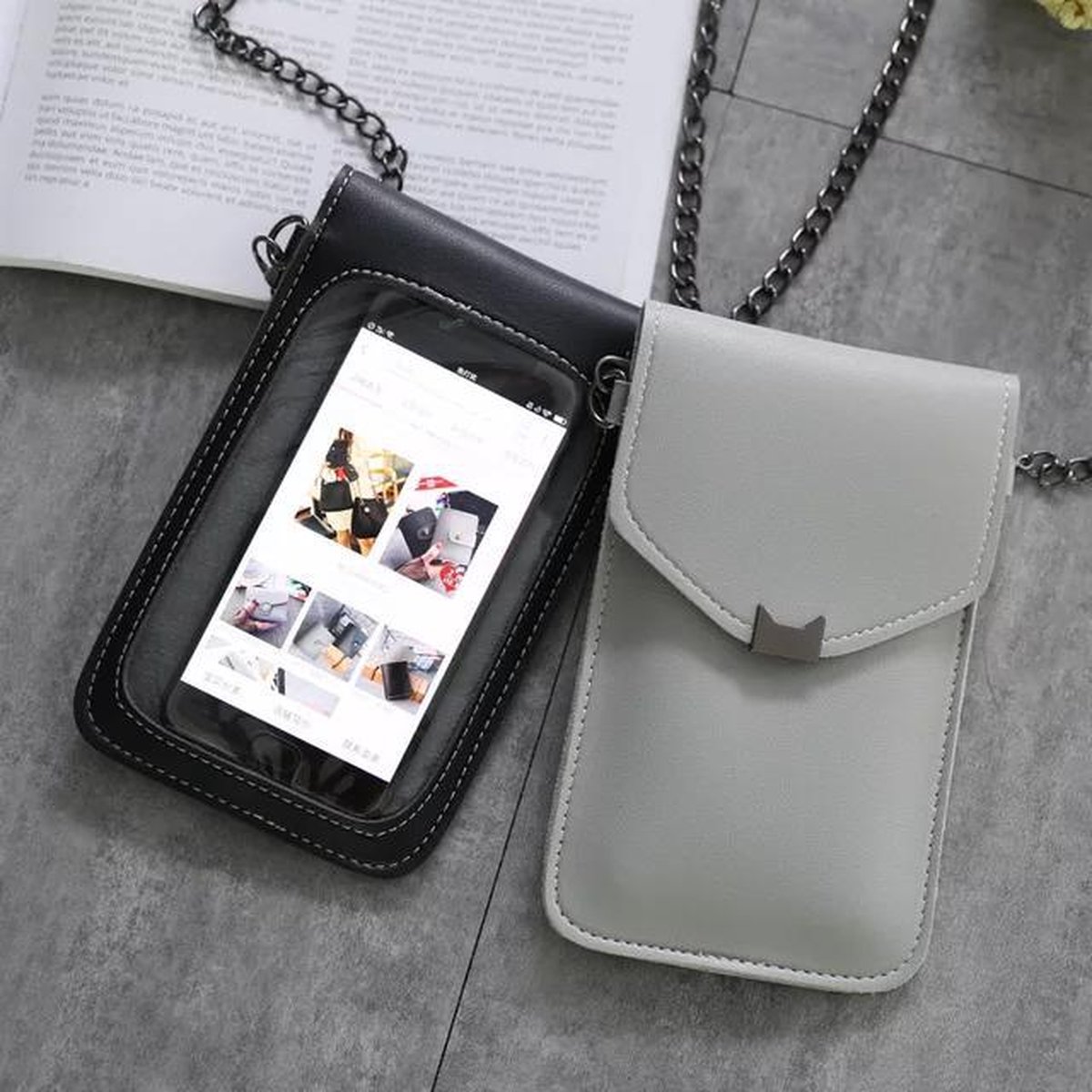 GSM tasje | handtasje voor mobiel | 2 vakken | doorzichtige achter touchscreen |... | bol.com