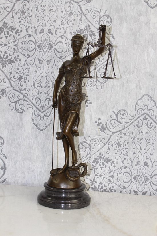 Decoratief Beeld - Bronzen Vrouwe Justitia - Brons En Natuursteen - Wexdeco - Brons - 12.9 X 12.1 Cm