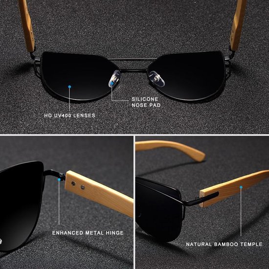 Kingseven Bamboo - handgemaakte hoog kwaliteit houten pootjes - Cat Eye vorm - origineel kingseven houtendoosje - Bruin/Goud montuur van Merkloos — afbeelding 4