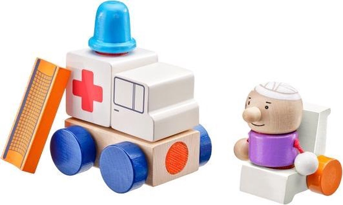 Selecta Spielzeug Speelset Ziekenauto Junior Hout Naturel/wit 7-delig