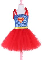 Super meisje pak kostuum super girl superheld tutu prinsessen jurk meisje 128-134 (130) + tas/sleutel hanger verkleedkleding