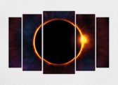 Braveprint - Schilderij - Eclipse. Vijf Panelen Hoge Kwaliteit. Uitgerekt Het - Zwart, Blauw En Geel - 150 X 100 Cm
