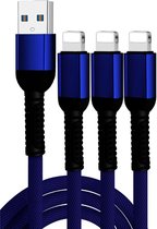 De Beste Gadgets Oplaadkabel 3 in 1 Blauw - Lightning/USB-C/MicroUSB 2.0m - iPhone Oplaadkabel - Samsung Oplaadkabel - Geschikt voor iPhone en Android telefoons en tablets