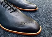 Chaussure homme en cuir, bleu foncé avec gris, pointure 42