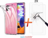 Samsung Galaxy A41 Hoesje Transparant Siliconen Case met 2X Screenprotector - Tempered Glass - Epicmobile
