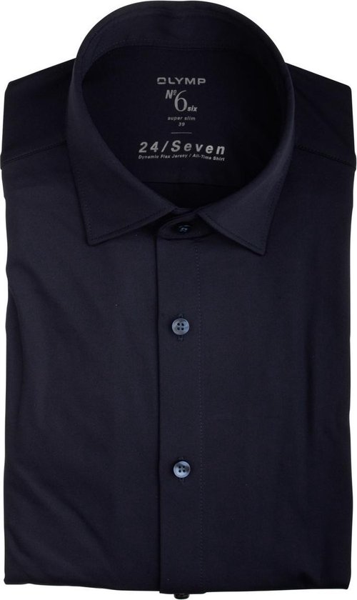 OLYMP No. Six 24/Seven super slim fit overhemd - marine blauw tricot - Strijkvriendelijk - Boordmaat: 36