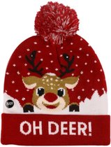 LED Kerst Muts Oh Deer Christmas Santa Hoed Licht Up Gebreide Muts voor Kind Volwassen Voor Kerstfeest