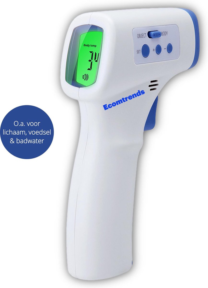 Ecomtrends® - Digitale Infrarood Oorthermometer Thermometer Voorhoofd en Lichaam - Temperatuurmeter - Incl. batterijen