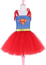 Super meisje kostuum super girl superheld tutu prinsessen jurk meisje 104-110 (110) + tas/sleutel hanger verkleedkleding