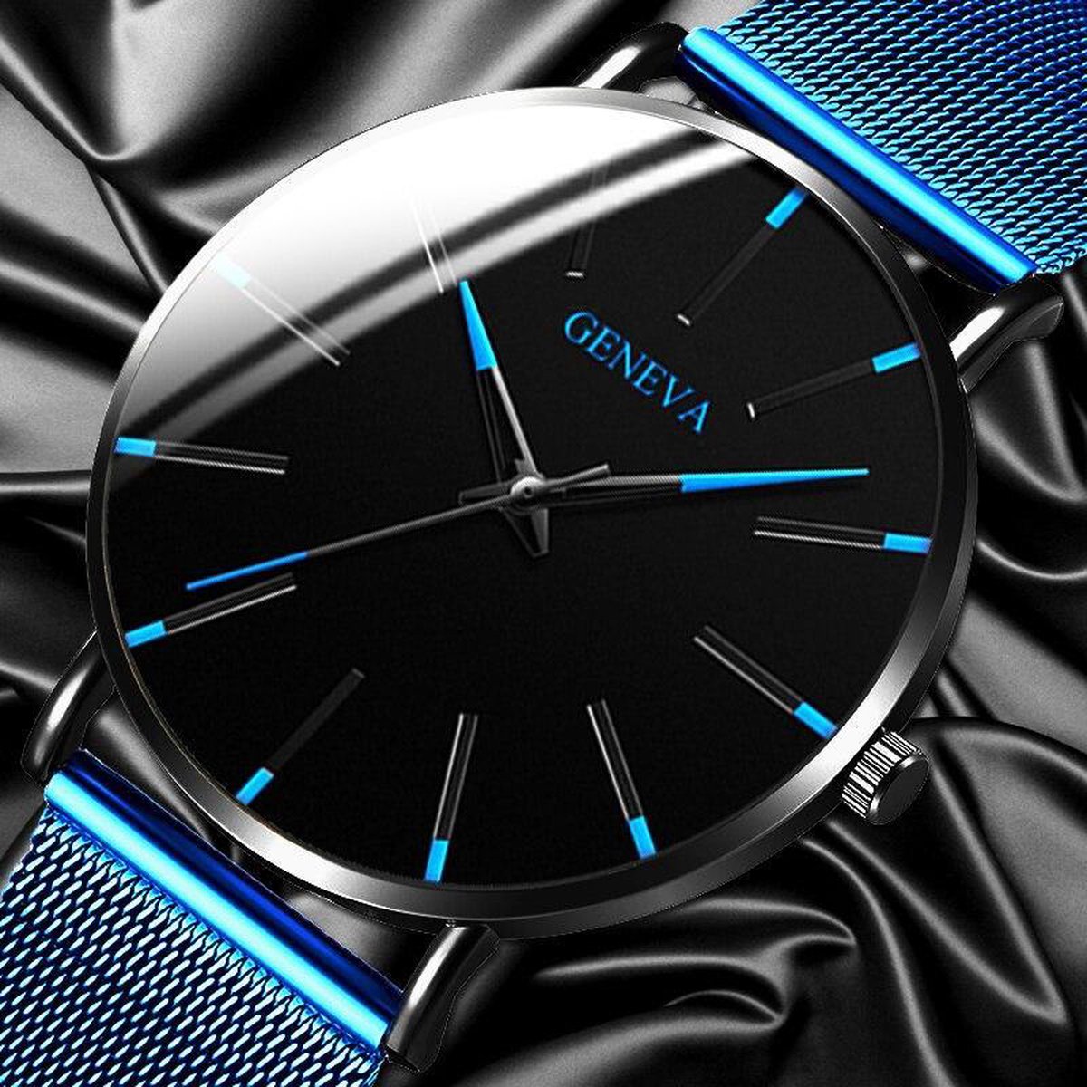 GENEVA HORLOGE- KLOK - ZWART/BLAUW- WATCH | bol.com