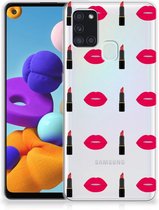 Telefoon Hoesje Geschikt voor Samsung Galaxy A21s Silicone Hoesje Doorzichtig Lipstick Kiss