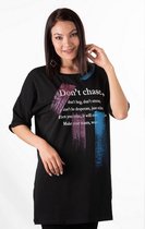 La Pèra Zwart Long T-Shirt Quote Relax 95% Katoen Dames – Maat S