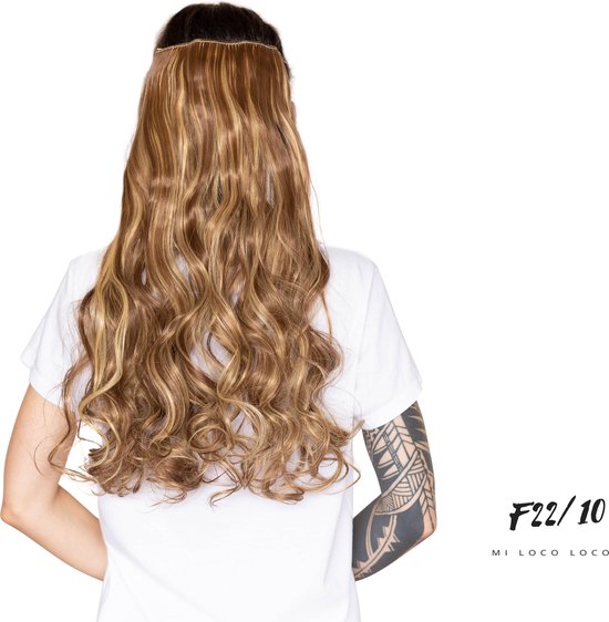 Wavy clip-in hairextension 60 cm lang krullend haar synthetisch, bruin mix  kleur... | bol.com