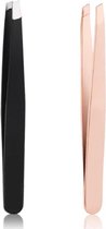 2 STUKS - Set pincetten - Duo pack - Rose gold pincet en zwart pincet - Pincet epileer voor wimper extension/gezicht/wenkbrauw - Pincet zwart en Rose goud - Hoge kwaliteit - Tweeze