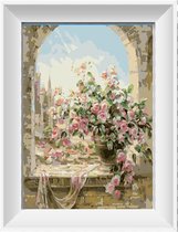 Artstudioclub®  schilderen op nummer volwassenen bloemen in venster 40x50cm -Zonder lijst