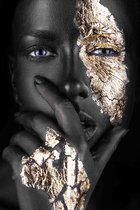 Plexiglas Woman Black Gold with Fingers 100 x 150 cm Foto op Plexiglas incl. luxe ophangframe