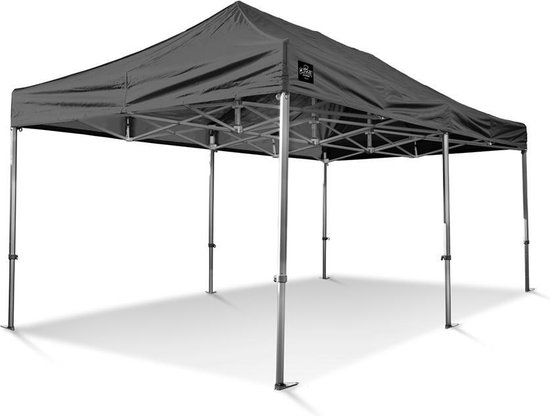 Easy-Up Partytent 3x6 m Vouwtent GO-UP40 mm Aluminium zwart Incl. gratis transporttas op wielen en spanbandenset met haringen